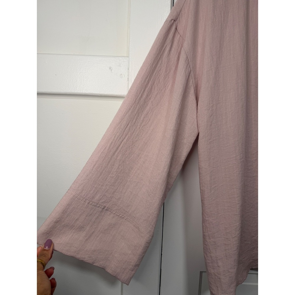 Zara Women Blush Pink Linen Blend Wrap Top Long Sleeve Kimono Style NWOT Medium - Picture 8 of 14